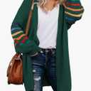 Dokotoo Women's Long Open Front Cardigans Striped Color Block Loose Knit Sweaters Outwear Coat, S, Green 