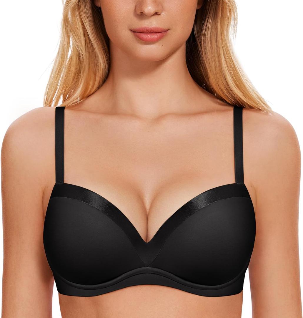 Wingslove Women's Push Up Bra Padded Comfortable Plunge T Shirt Bras Underwire Support Lift Up Add One Cup (32D, Black)