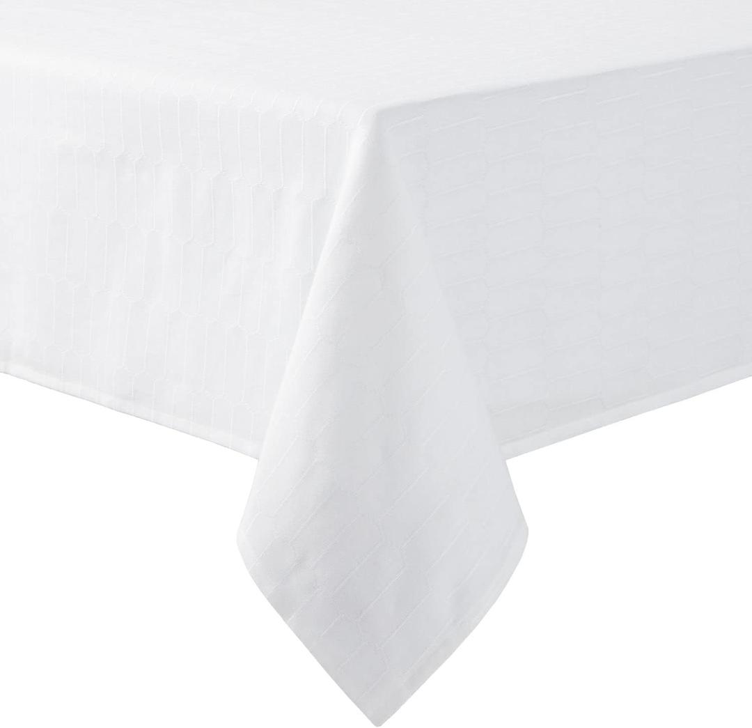 Martha Stewart Honeycomb Modern Farmhouse Polyester Cotton Rectangle Tablecloth, White, 60"x84"