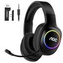AOC Wireless Gaming Headset Compatible with ps5/4, PC, USBC & Bluetooth 5.4 & 2.4GHz Gaming Headphones with Noise Canceling Mic, 7.1 Virtual Surround,20ms Latency, 45H, RGB White