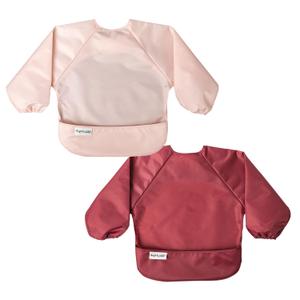 Tiny Twinkle Long Sleeve Bib for Babies & Toddlers | 2-Pack Waterproof Smock Bib for Eating | Machine Washable & Mess-Proof Feeding Essentials | Newborn Shower Gift (Rose Burgundy, 2-4Y)