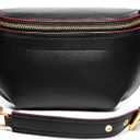 Women Chain Strap Cross-body Bags Genuine Leather Waist Bag with Zipper Closure for Daily (Black)