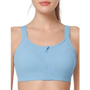 Yvette Adjustable Sports Bras for Women High Impact - Zip Front Sports Bra Plus Size Wireless for Running Workout (XX-Large, Blue)
