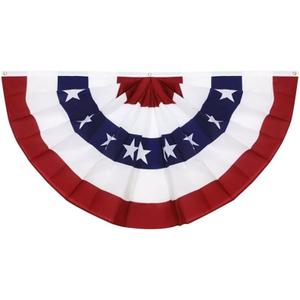 2x4Ft American Flag Bunting Patriotic Decorations,1 Pcs USA Pleated Fan Flag Brass Grommets Quality, Large Size Half Fan Banner Indoor/Outdoor Decoration for 4th of July, Memorial Day Independence Day
