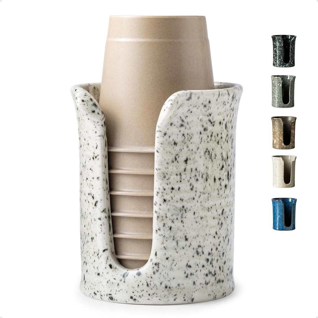 Bathroom Cup Dispenser 3 Oz, Bathroom Cup Holder for Dixie Cups Mouthwash Cup Dispenser, Small Paper Cups Holder for Bathroom Countertop, Ceramic, Speckled White