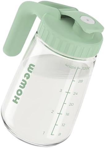 WEMOH 32oz Breast Milk Pitcher, 3X-Thick Heat & Cold Resistant Borosilicate Glass, Leakproof Breast Milk Fridge Storage Container with Wide Mouth & Ergo Grip, Dishwasher Safe, Fast Baby Formula Maker