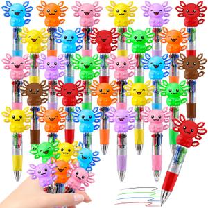 CZWZ 30Pcs Mini Multicolor Pens in One 4-in-1 Cute Pens Bulk, Ballpoint Pen for Birthdays and Parties, Fun Gifts Assorted Ink Kawaii Pen(Axolotl)