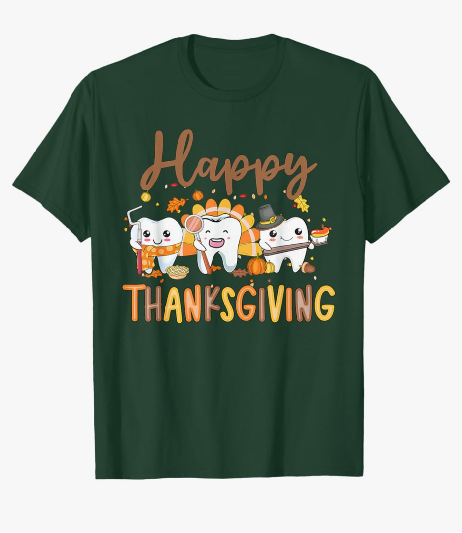 Funny Teeth Thanksgiving Dentist Turkey Dental Squad Gift T-Shirt Size L