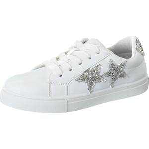 KENSIE GIRL Sneakers Lace Up Non Slip - Fashion Casual Low Top Shoes - White Silver Stars (Size 2 Big Kid)