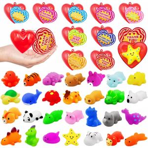 28 Pack Valentines Day Gifts for Kids ,Mochi Squishy Toys Filled Hearts Box with Valentine Cards Classroom Prizes Exchange Gifts Prizes Valentines Day Gifts for Kids Boy Girl Valentine Party Favors