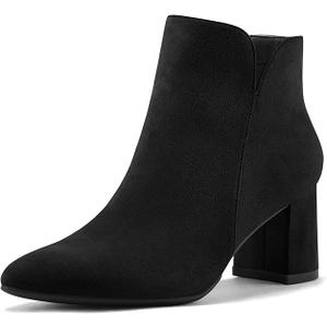 mysoft Women's Ankle Boots Chunky Block Low Heel Comfortable Pointed Toe Side V Cutout Dressy Office Booties with Zipper size ( 9 1/2 )