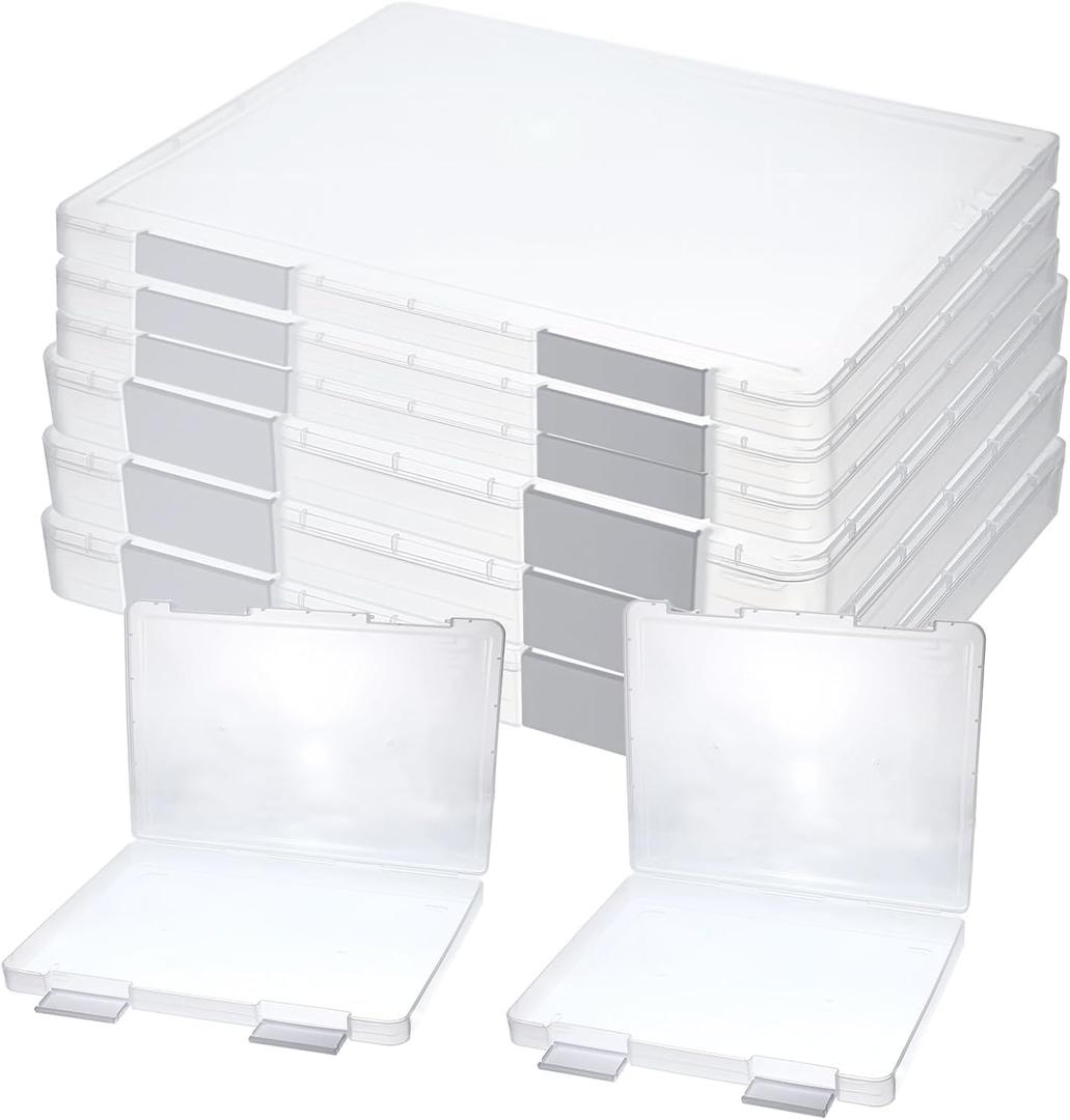 Clear A4 File Box - Portable Project Case, Plastic Storage Box for 8.5" x 11" Letter Paper, 6 Pack Transparent Document Organizer with Buckle for Office, School & Home