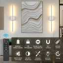 Set of 2 Battery Operated Wall Sconces, 11000mAh Wireless Rechargeable Brushed Nickel Wall Lights with Remote Control, 350°Rotate Dimmable Wall Lamp, 3 Color Temperatures, for Bedroom, Living Room