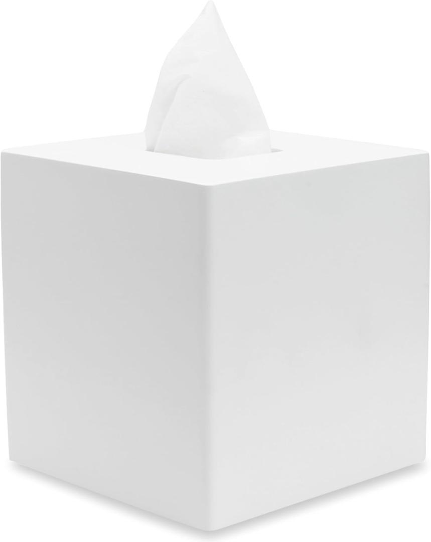 Matte White Square Tissue Box Cover, Decorative Tissue Box Dispenser for Bathroom, Parlors, Office, Bedroom Dresser, Vanity Countertop, Nightstand, Car, and Desk