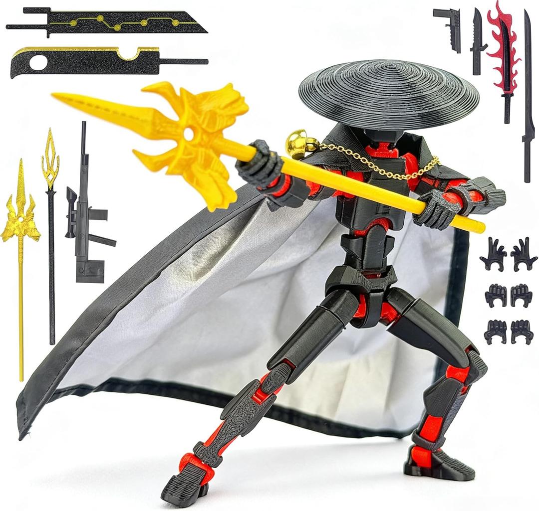 T13 Assembly Completed Action Figures,T-13 Action Figure, Robo 13 3D Printed Action Figure - The Ultimate Hero for Action-Packed Playtime,5.2 Inch, Black Red