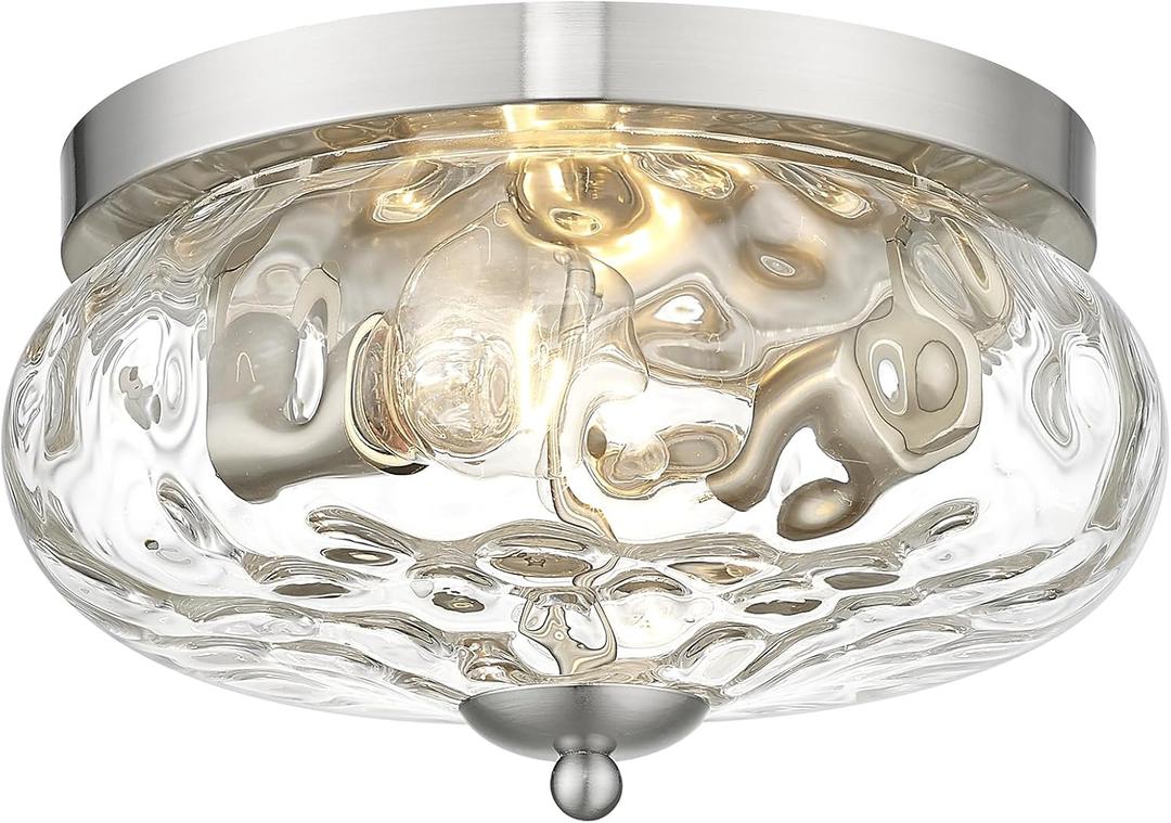 Darkaway Ceiling Light Fixtures Flush Mount Indoor Outdoor Ceiling Light with Water Ripple Glass Shade for Hallway Kitchen Bedroom Porch Living Room Nickel Finish (11inch)