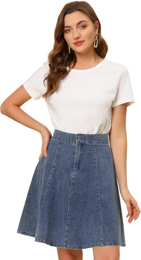 Allegra K Women's High Waisted A-Line Flared Casual Denim Skirt (Medium, Light Blue)