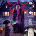 Outdoor Halloween Decorations Animatronics Witch with Witches Cauldron, Outdoor Halloween Decro, Life Size Sound Activated Props Scary Ghost for Haunted House Decorations Yard Lawn Decor (Green)