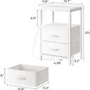 Huuger Nightstands Set of 2, End Tables with Charging Station, Side Tables with Fabric Drawers, Bedside Tables with USB Ports and Outlets, Night Stands, PU Leather, White, 11.8"d X 15.7"w X 23.6"h