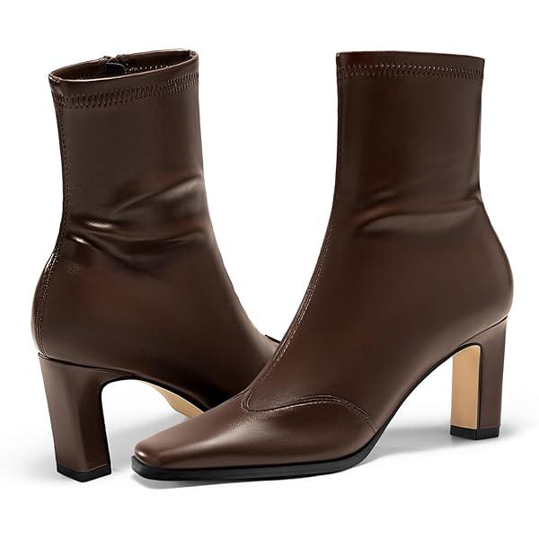 Women's Ankle Boots Fashion Kitten Heel Pointed Toe Ankle Booties Classic Side Zipper Short Boots, Brown, Size 9 