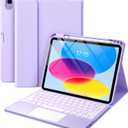 Compatible for iPad 11th 10th Generation Case with Keyboard, Folio Cover with Pencil Holder, Multi-Touch Trackpad, 7 Color Backlit, Detachable Keyboard for iPad (A16) 11th/10th Gen (Purple)