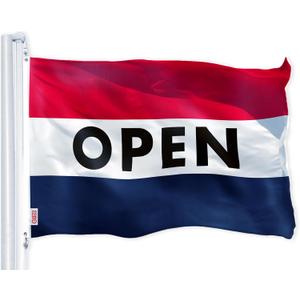 G128 Open Flag | 2x3 Ft | LiteWeave Pro Series Printed 150D Polyester | Commercial Business Flag, Indoor/Outdoor, Vibrant Colors, Brass Grommets, Thicker and More Durable Than 100D 75D Polyester