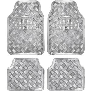 BDK Metallic Chrome Car Floor Mats All-Weather Universal Fit Automotive Floor Mats for Cars SUVs, Floor Mats for Trucks, Car Mats Full Set Front & Rear, Non-Slip Backing - Silver