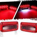 Partsam Rectangular Red LED RV Camper Trailer Stop Turn Brake Tail Lights White License Plate Light 49 LED with License Bracket Holder and White Base 12V Sealed w Reflex Surface Mount (Left + Right)
