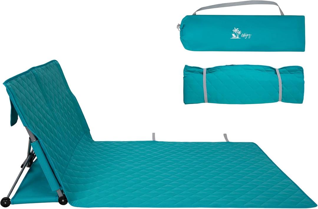 #WEJOY Double Beach Lounge Chair, Collapse Folding Lightweight Mat, Portable Ground Beach Chairs with Padded Seat & Stepless Backrest for Beach Sand Outdoor