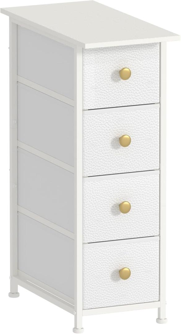 GiftGo Narrow Dresser Cabinet Vertical Slim Dresser Chest of Drawers Skinny Storage Tower for Small Spaces Gaps Closet Bedroom Bathroom Small Fabric Drawer Unit (White, 4 Drawers) (19.7"D x 9.8"W x 28.3"H (4 Drawers))
