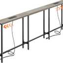 Huuger Narrow Sofa Table with 2 Power Outlets, 86.6-110.2 Inch Adjustable Length, Behind the Couch Table with USB-C Port, Long Entryway Console Table, Anti-tip Kit, for Living Room, Oak