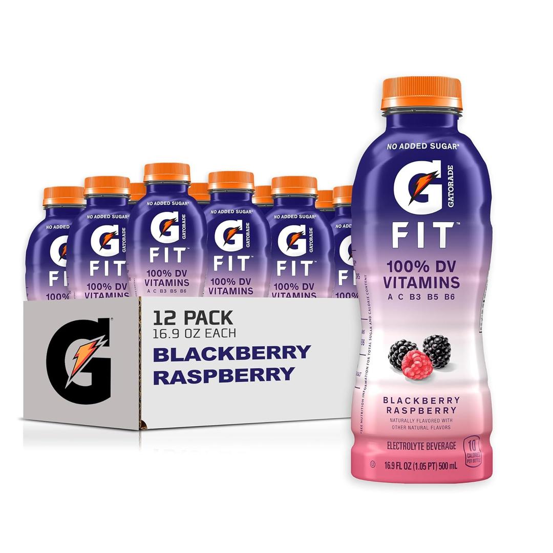 Gatorade Fit Electrolyte Beverage, Healthy Real Hydration, Blackberry Raspberry, 16.9.oz Bottles (12 Pack), Best By: January 8, 2026