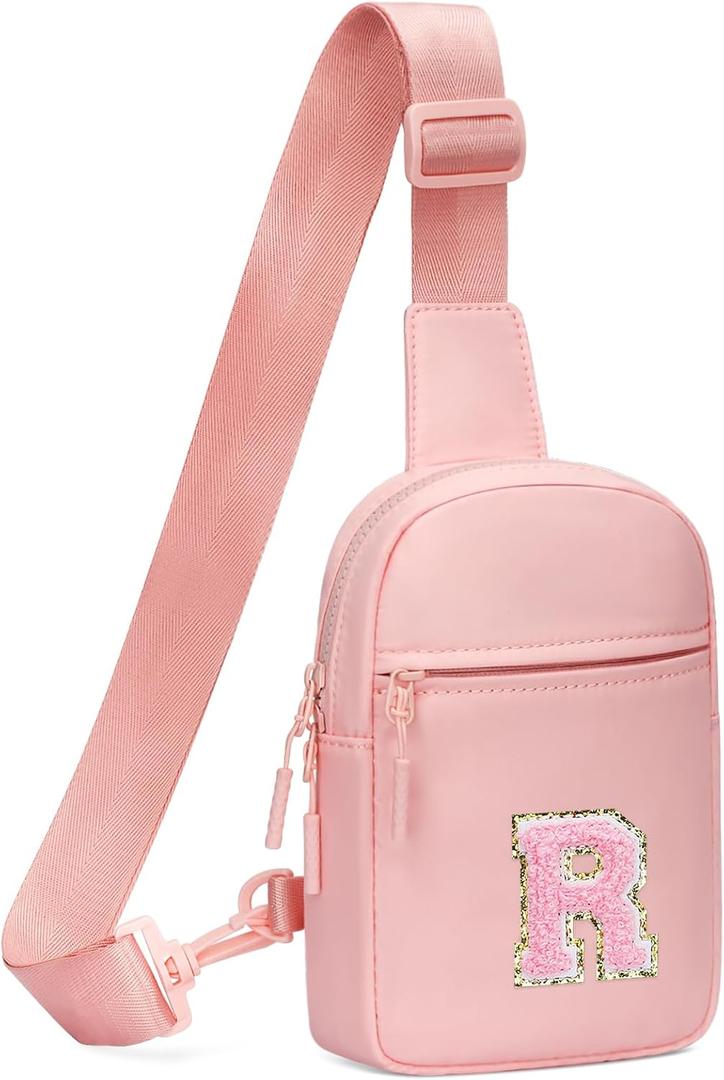 KKXIU Gifts for 6 7 8 9 10 11 12 Year Old Girls Initial Sling Bag Trendy Crossbody Fanny Pack for Teens (Pink)