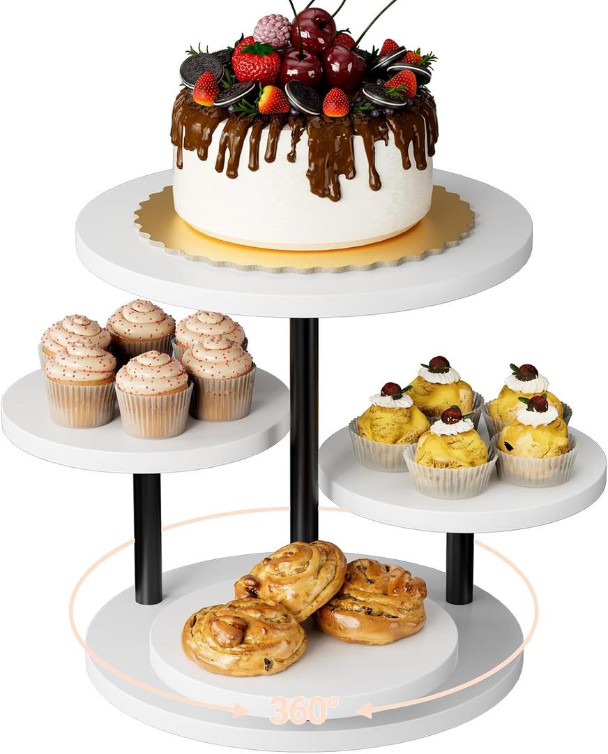 Dessert Stands for 50 Cupcakes 360Rotating Wood Cupcake Stands Wedding Cake Stand 4 Tiered Cookie Serving Trays for Party Birthday Baby shower Afternoon Tea Dessert Table, White