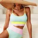Herseas Women 2 Piece Bikini Set High Waisted Color Block Swimsuit 2025 Summer Beach Scrunch Ribbed Bathing Suit (Green, XXL)