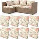 8 Pcs Flower Printed Couch Cushion Cover for Outdoor Stretch Floral Sofa Cushion Replacement Washable Bohemian Seat Covers with Elastic for Furniture Chair Bottom