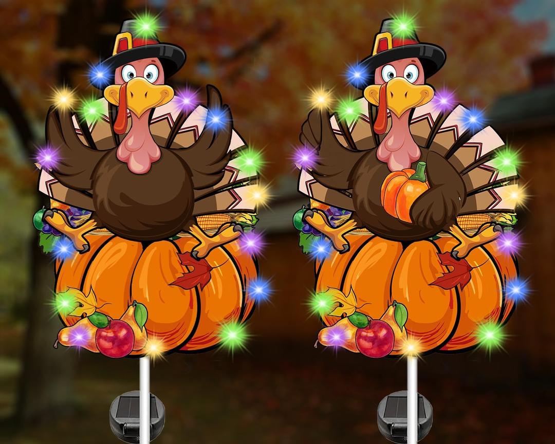 Thanksgiving Decorations Outdoor, Solar Thanksgiving Turkey Garden Stake Lights, 41 Inches Metal Tree Turkey Decorations, Fall Decor Lights for Yard Garden Lawn Pathway