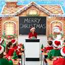 3PCS Christmas Gingerbread House Door Cover Banner Gingerbread House Man Classroom Door Decorations Banner for Outside Holiday Christmas Snowman Wall Porch Sign Background Decor