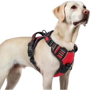 rabbitgoo Dog Harness for Large, No Pull Pet Harness with 3 Buckles, Adjustable Soft Padded Pooch Vest with Instant Control Handle, Easy Walking Reflective Pet Vest for Large Dogs, Red, L