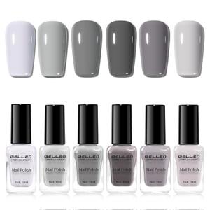 GELLEN Gray Nail Polish Set, Fall Winter Trendy Grey Regular Nail Polish Quick Air Dry 6 Dark Light Colors for Women Gifts DIY Fingernail Toe Nails Home Salon, Not Gel, Hema Free, Non-toxic, No Chip