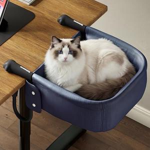 Hylemoros Cat Desk Bed for Large Cats 50 lbs Heavy Duty Cat Bed for Desk Attachment with Paw Design Extra-Sturdy Dog Chair Dual-Sided Mat Waterproof Easy Assembly for Gaming Desk Kitchen Island Blue