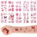 74 Pieces of Pink Ribbon Tattoos, Breast Problem Awareness Temporary Tattoos Breast Awareness Stickers Decorations Supplies for Women Foundation Events (Pattern A)
