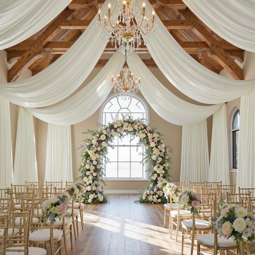 10 ft20 ft Ivory Ceiling Curtain Drapes for Weddings Parties,Wrinkle Free Polyester Draping Fabric Ivory Cream Drapery for Party Tent Canopy Hotel Banquet Hall Ceiling Decor-2 Panels 520ft