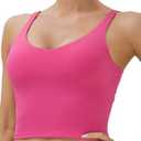 Oalka Sports Bra Womens Longline Padded Crop Tank Yoga Bras Workout Fitness Top (Hot Pink, Medium)
