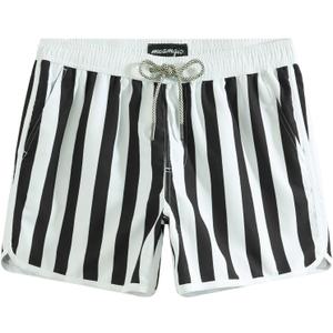 maamgic Mens Boys Short 80s 90s Vintage Swim Trunks with Mesh Lining Quick Dry Swim Suits Board Shorts (X-Small, Black and White Stripes)
