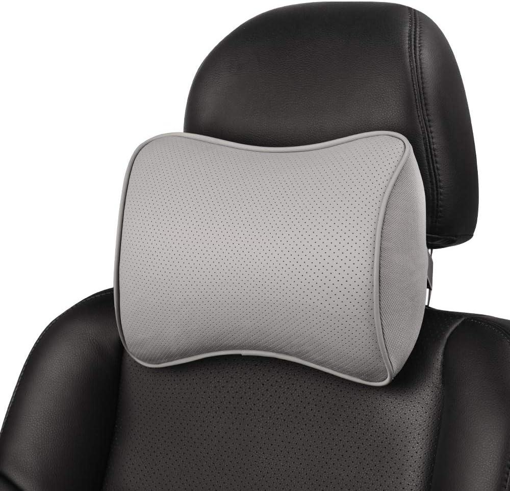 Aukee Headrest Pillow Car Memory Foam Car Neck Pillows Soft Leather for Driving Home Office Gray (Pack of 1) (Grey)