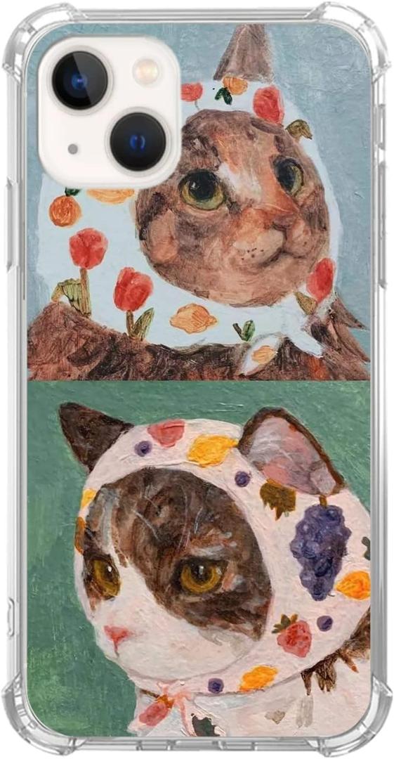 Cool Cat Case for iPhone 13, Cute Cat Painting Case for iPhone 13, Cool TPU Bumper Case Cover