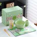 Clay&Fire Matcha Whisk Set, Ceramic Matcha Set, Matcha Bowl with Spout and Whisk, 9 pcs Matcha Tea Kit for Matcha Lovers, Ideal Gift Christmas, Birthday (Green)