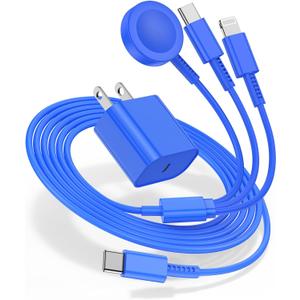 Hcoob for Apple Watch Charger 6FT, 3 in 1 Magnetic Smart iWatch Fast Charger Cable with 20W Type C Wall Charger Block for Apple Watch Series Ultra/SE/9/8/7/6/5/4/3/2/1 & iPhone15/14/13/12/11 (Blue)