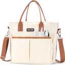 MAXTOP Lunch Bag Women for Work Insulated Thermal Lunch Box with Wide-Open Pocket Reusable Leakproof Cooler Bags with Removable Shoulder Strap for Teacher Nurse Office Picnic Travel (Large, White Light Brown)